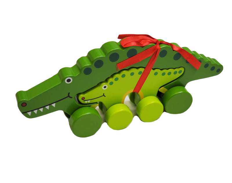 Alligator Mommy and Baby Wooden Roller